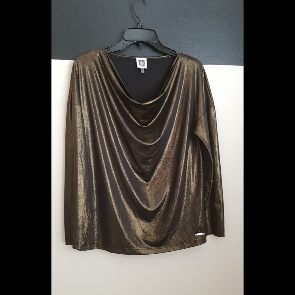 🆕️ LISTING!! GOLD LAME METALLIC COWL NECK BLOUSE - Picture 2 of 13